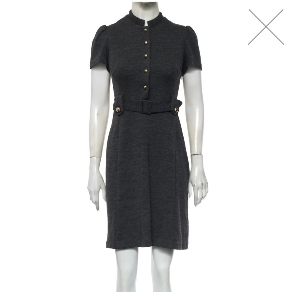 Milly Belted Button Up Dress- Grey, Wool/ Nylon, Medium